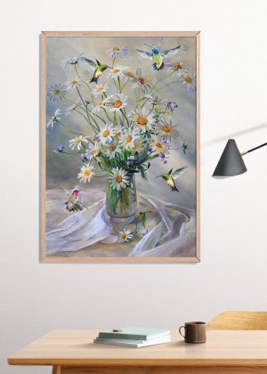 Hummingbird Daisy Flower Poster Print