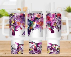 Hummingbird Floral 40 Oz 2 Piece Tumbler Wrap