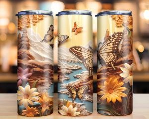 Hyper Detail Of 3d Butterflies Tumbler Png