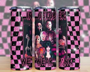 In October We Wear Pink Horror Characters Tumbler Png