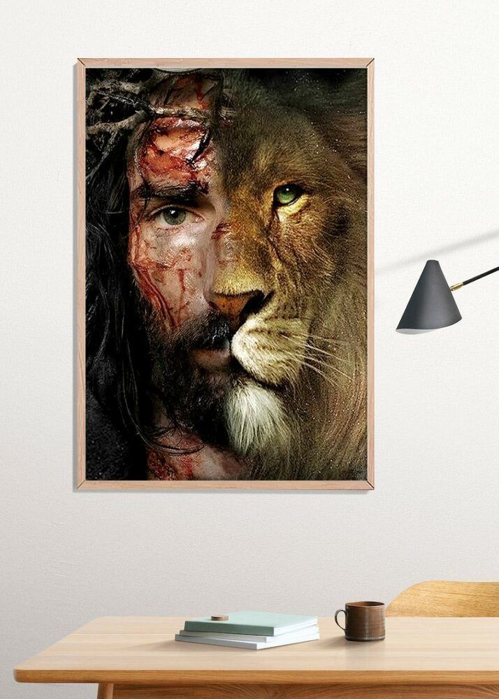 Jesus And Lion Poster Print, Digital Poster Wall Art Jesus And Lion Poster Print, Digital Poster Wall Art