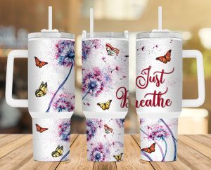 Just Breathe Dandelion Floral 40 Oz 2 Piece Tumbler Wrap