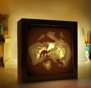 Kangaroo In Safari 3D Paper Cut Light Box Template