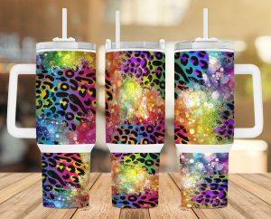 Leopard And Rainbow Gold 40 Oz 2 Piece Tumbler Wrap
