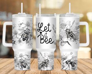 Let It Bee Floral Black And White 40 Oz 2 Piece Tumbler Wrap