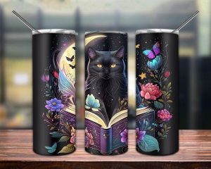 Magical Black Cat Tumbler Png