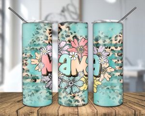 Mama Retro Flower Leopard Tumbler Png