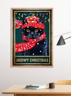 Meowy Christmas Poster Print, Digital Poster Wall Art