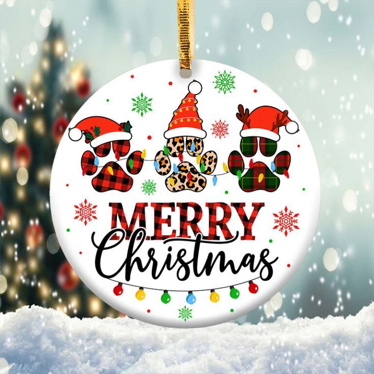Merry Christmas Dog Paws Ornament Png, Round Christmas Ornament Merry Christmas Dog Paws Ornament Png, Round Christmas Ornament