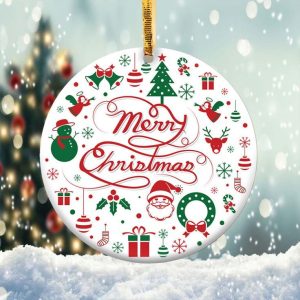 Merry Christmas Ornament Png, Round Christmas Ornament