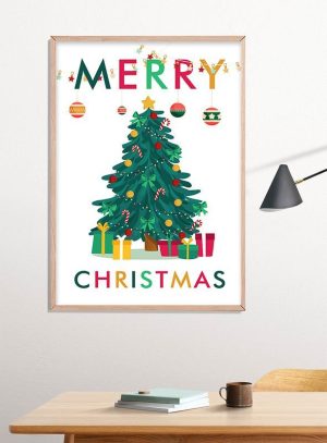 Merry Christmas Poster Print, Digital Poster Wall Art