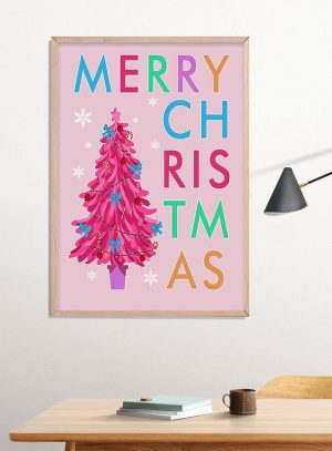 Merry Christmas Poster Print, Digital Poster Wall Art