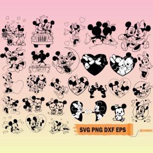 Mickey Valentine Bundle, Mickey and Minnie Love SVG