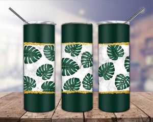 Monstera Leaf Green Tumbler Png
