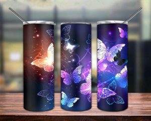 Neon Butterfly Tumbler Png