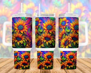 Neon Sunflower 40 Oz 2 Piece Tumbler Wrap