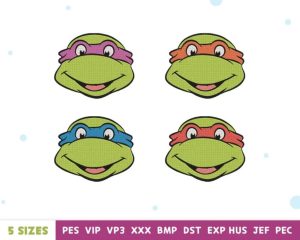 Ninja Cartoon Faces Embroidery Designs