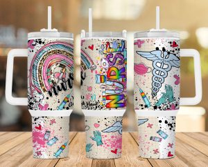 Nurse Life Rainbow Leopard 40 Oz 2 Piece Tumbler Wrap
