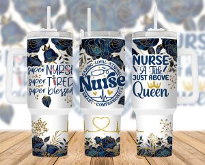 Nurse Navy Floral 40 Oz 2 Piece Tumbler Wrap