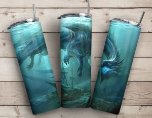 Ocean Water Dragon And Wooden Ship Tumbler Png