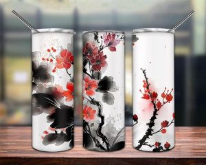 Oriental Plum Blossom Floral Tumbler Png