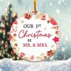 Our 1st Christmas as Mr and Mrs Ornament Png, Round Christmas Ornament