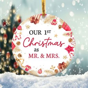 Our 1st Christmas as Mr and Mrs Ornament Png, Round Christmas Ornament
