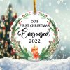 Our First Christmas Engaged Ornament Png, Round Christmas Ornament