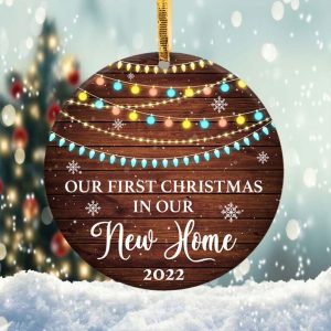 Our First Christmas in Our New Home Ornament Png, Round Christmas Ornament