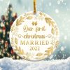 Our First Christmas Married Ornament Png, Round Christmas Ornament