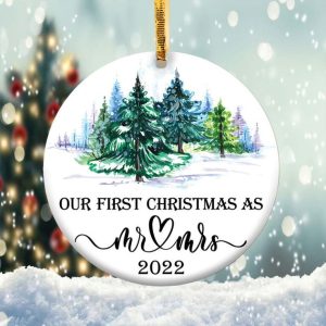 Our First Chrsitmas as Mr and Mrs Tree Ornament Png, Round Christmas Ornament
