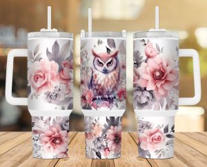 Owl Pastel Floral 40 Oz 2 Piece Tumbler Wrap