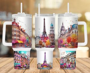 Paris Scene 40 Oz 2 Piece Tumbler Wrap