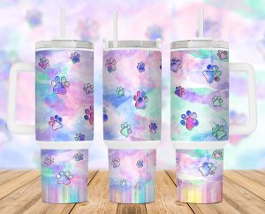 Pastel Paw Prints And Ribbons 40 Oz 2 Piece Tumbler Wrap