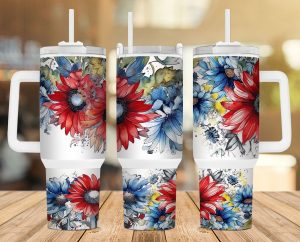 Patriotics Daisies 40 Oz 2 Piece Tumbler Wrap