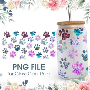 Paw Prints 16 Oz Glass Can Png File