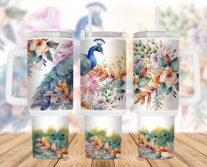 Peacock Floral 40 Oz 2 Piece Tumbler Wrap