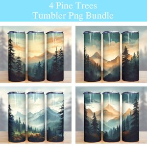 Pine Trees Mountain Tumbler Png