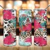 Pink And Turquoise Glitter Leopard Tumbler Png