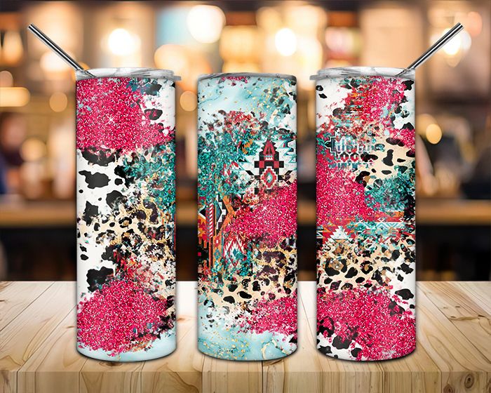 Pink And Turquoise Glitter Leopard Tumbler Png Pink And Turquoise Glitter Leopard Tumbler Png
