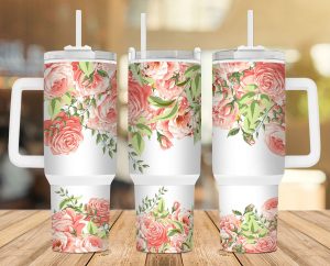 Pink Floral 40 Oz 2 Piece Tumbler Wrap