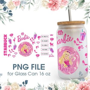 Pink Girl Coffee 16 Oz Glass Can Png File