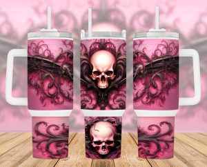 Pink Gothic Skull 40 Oz 2 Piece Tumbler Wrap