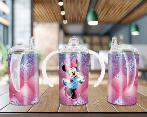 Pink Minnie Glitter Straight Sippy Cup Sublimation Design