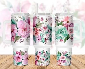 Pink Mint Floral 40 Oz 2 Piece Tumbler Wrap