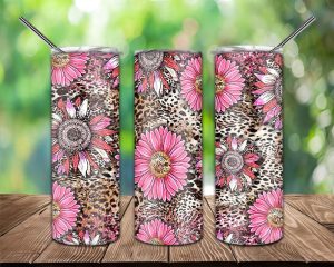 Pink Sunflower Leopard Tumbler Png