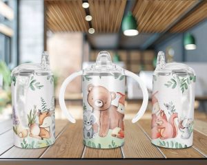 Pink Woodland Animals Straight Sippy Cup Sublimation Design