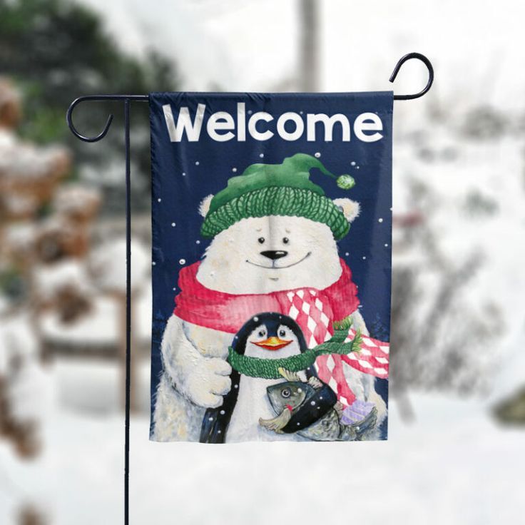 Polar and Penguin Welcome Garden Flag – 12×18 Garden Flag Polar and Penguin Welcome Garden Flag – 12×18 Garden Flag