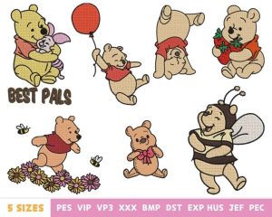Pooh Bear 7 Cute Cartoons Embroidery Design