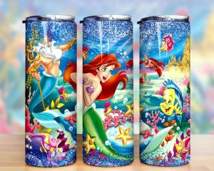 Princess Mermaid And Fish Glitter Tumbler Png